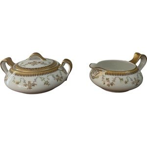 The Valmont Haviland & Co. Limoges Vintage MINI SUGAR BOWL WITH LID & CREAMER